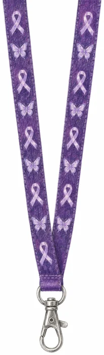 Ilustração em giz de cera do cordão roxo da fibromialgia, com laços e borboletas